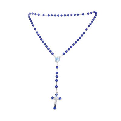 Rosenkranz Halskette Blau Matt Kruzifix Anhänger Katholische Perlen Rosenkranz Halskette zum Beten Geschenke