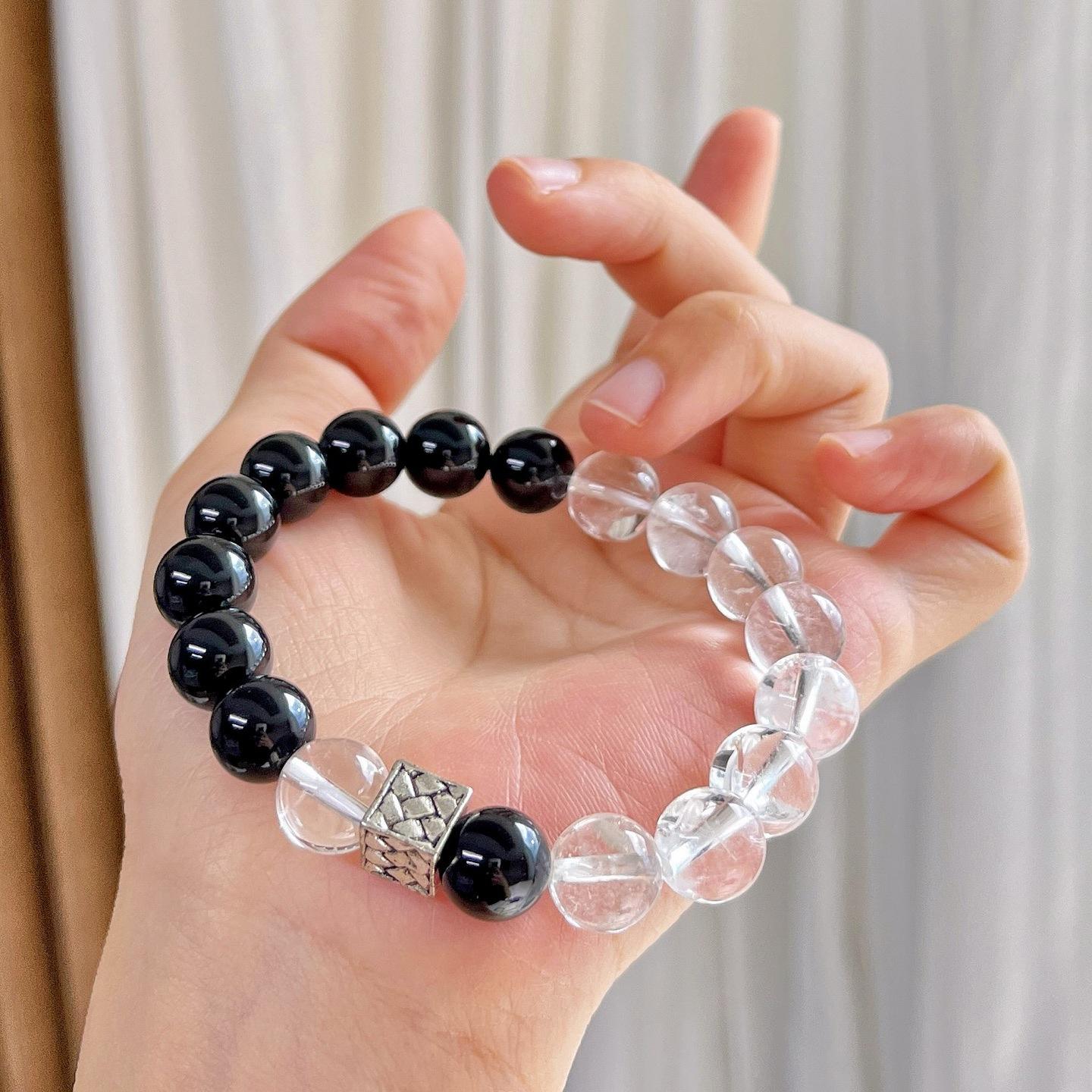 Natural White Crystal Black Agate Design Sense Basic Commuter Bracelet Bracelet
