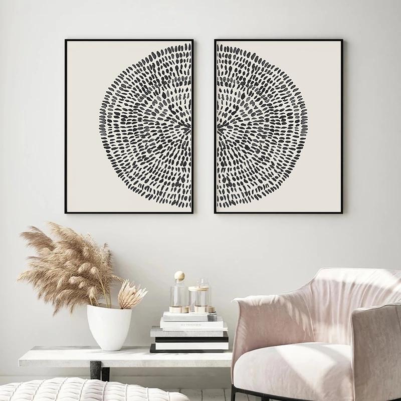 Neutral Geometric Circle Abstract Boho Black Brush Strokes Line Art Poster Print Canvas Painting Minimalist Wall Room Home Decor
