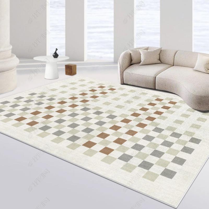 Checkerboard Plaid Living Room Carpet - Light Luxury, Large Area, Sound Insulating, Retro Style