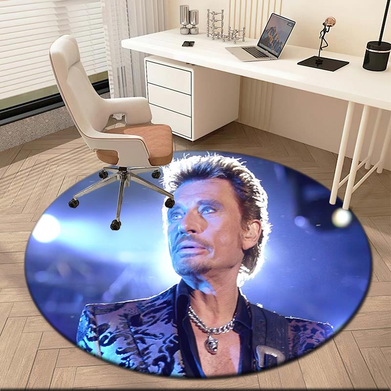 1pc Musician and actor Johnny Hallyday Round carpet Painted Printed circular carpet, home door mat, outdoor travel protection carpet