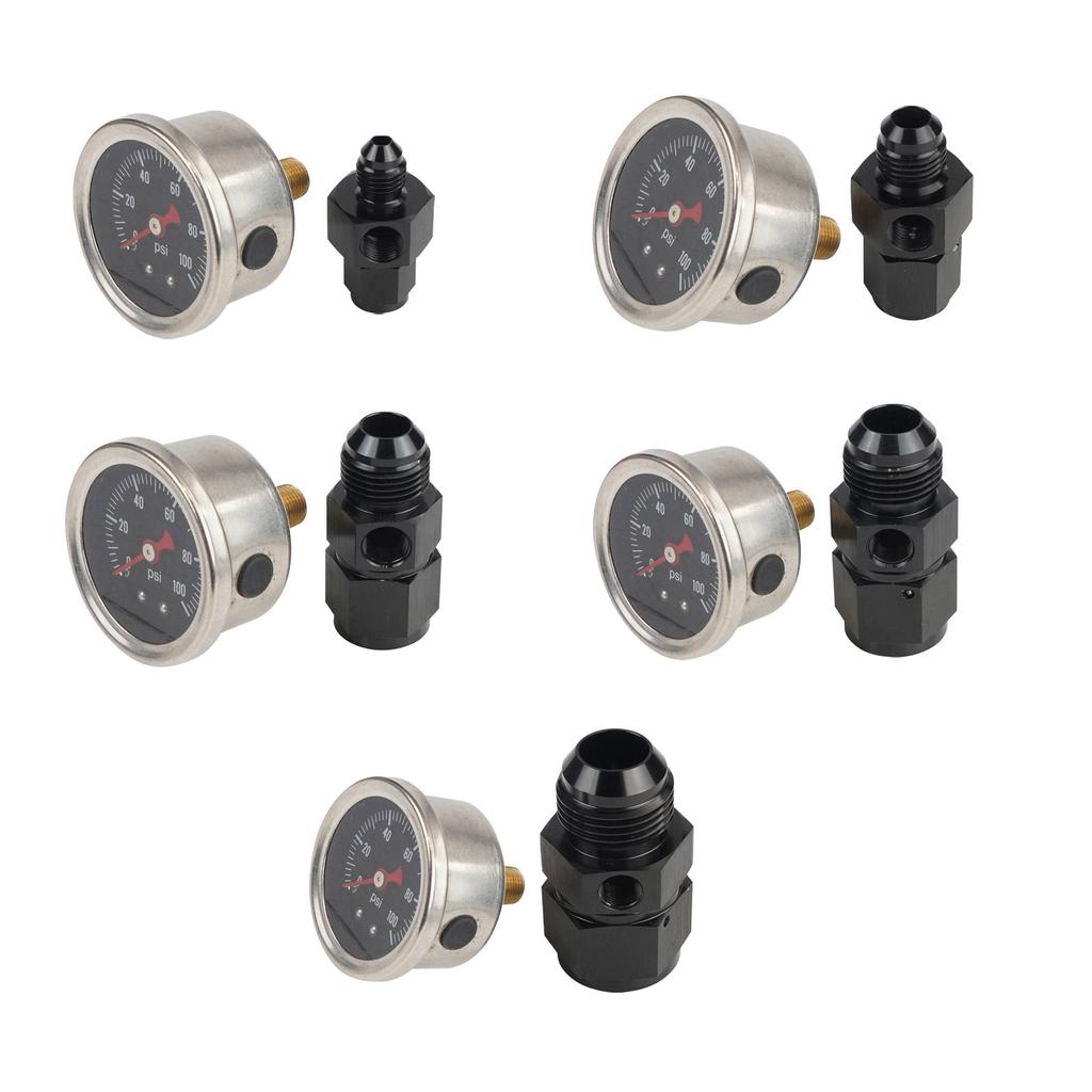 Fuel Pressure Gauge with 4AN Fuel Pressure Take Off Fitting, 0-100Psi, 1-1/2" Black Dial, 1/8"NPT Center Back Mount