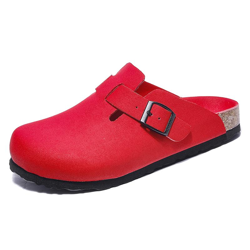 Unisex Leder Clogs Marinefarben Korkfußbett Sandalen mit Verstellbarer Schnalle Geschlossene Zehen Komfort Slides für Herren Damen 10 Farben