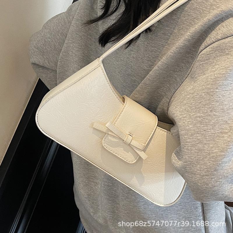 Textured Underarm Bag 2025 Summer New Women's Bag Retro Bow Handbag Try Niche Shoulder Bag