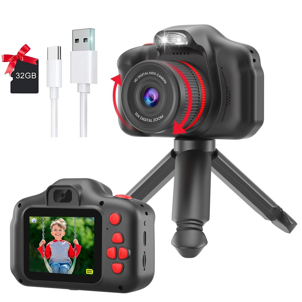New Version Digital Camera with 10x Filter Swivel Perfect for Ages and Photography Practice Kids' 2.4-inch LCD, Zoom, Built-in Microphone, Light,