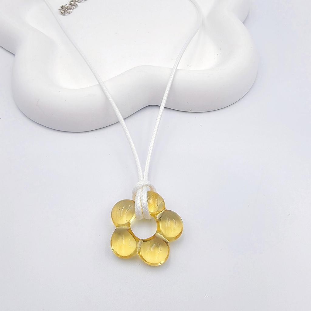 Fashion Glass Flower Pendant Necklace Sweet Cool Clavicle Chain Lace up Choker Summer Jewelry Simple Cord Neck Chain