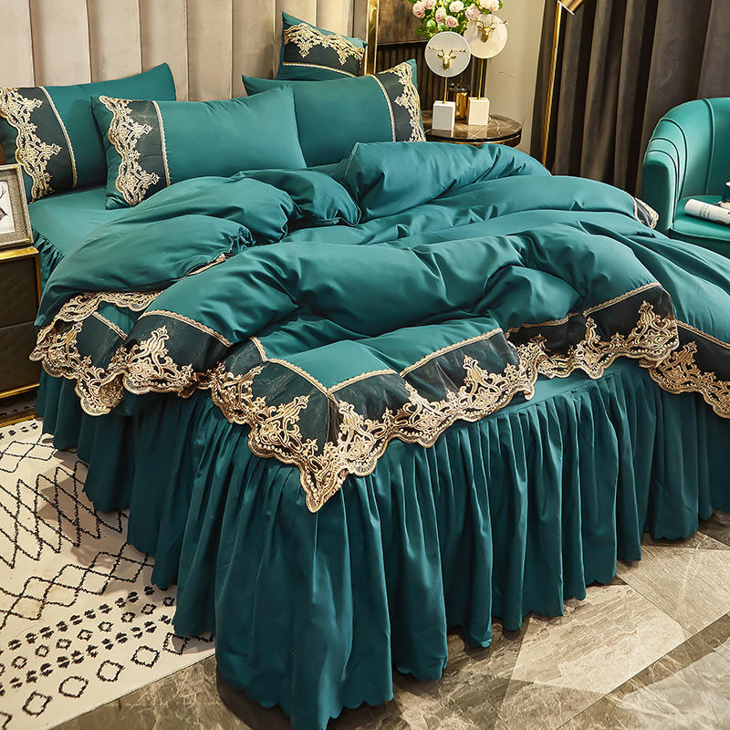 

Luxury Flannel Bed Skirt Set Queen/King Size 4PC Bedding Set with Lace Trim & Extra Thick Cozy Comforter Cover 1.2m 3pcs/set зелений