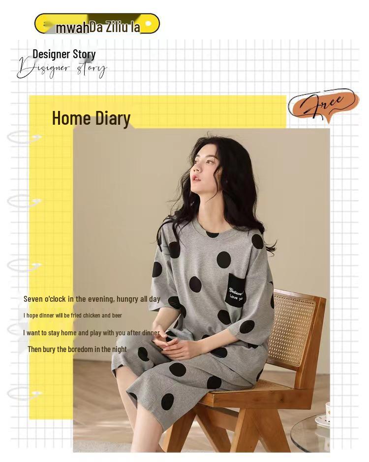 Women's Summer Korean Cartoon Pajama Set - Short-Sleeved Top with Seven-Point Pants