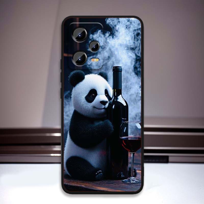 Cartoon Anime Panda Cute Phone Case For Xiaomi Redmi Note 15 14 13 12 12S 11E 11 11S Pro Plus 4G 5G Black Soft TPU