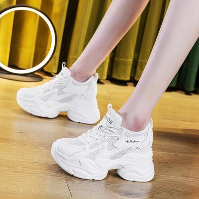 With Wide-leg Pants, Thick-soled Inner Height Increase, Small Cowhide White Shoes, Mesh Casual Sports Shoes, Women's Shoes