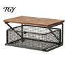 Compact Coffee Organizer Station with Drawer, Tiered Bar Organizer, Wooden Top Shelf, Desktop Storage Shelf Wire Mesh Drawers for Tea Bags, Capsules,