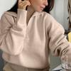 Autumn and Winter Alpaca Polo Collar Women's Fashionable Simple Solid Color Casual Knitted Sweater