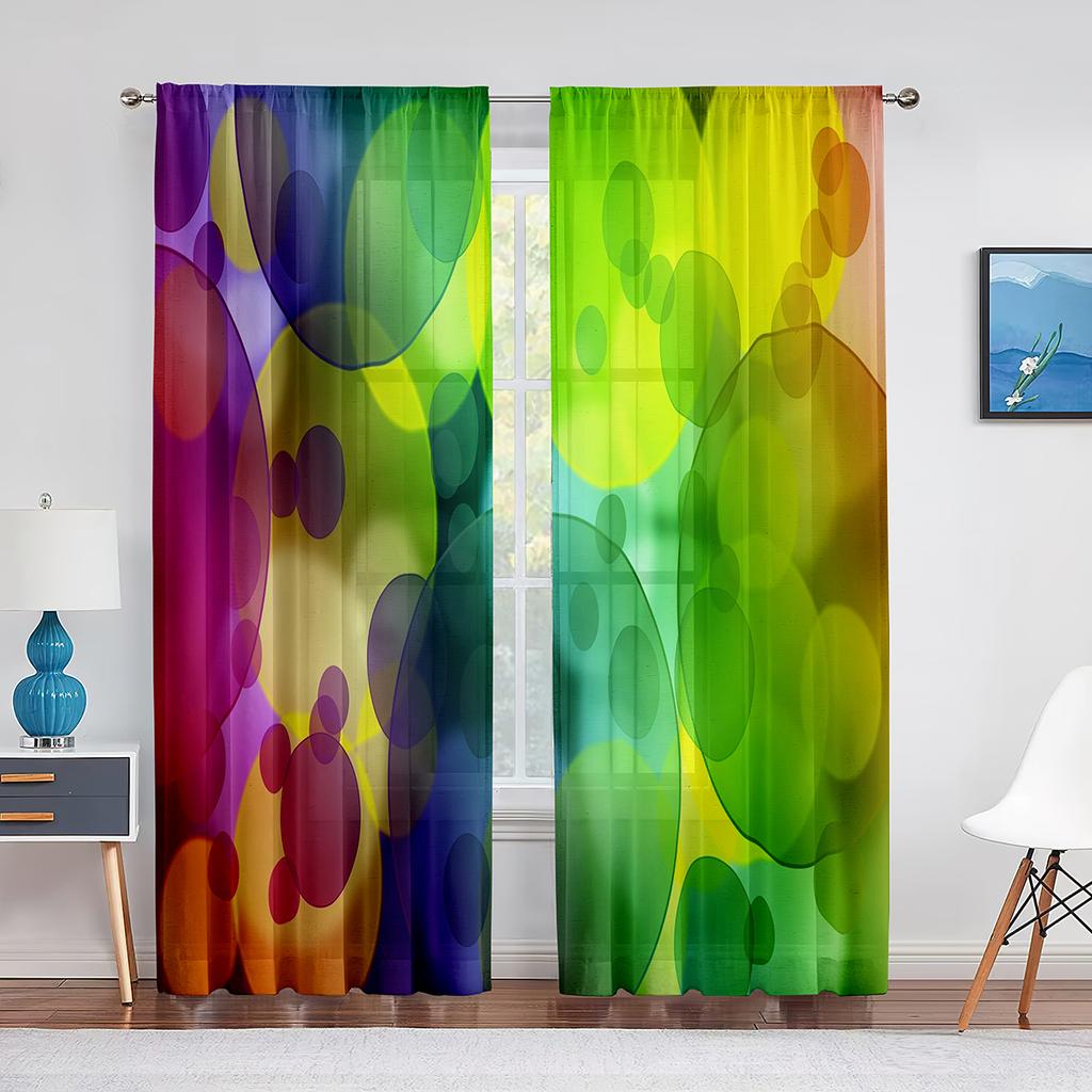 Bruna Cirklar Prickar Mönster Tyll Fönstergardiner för Vardagsrum Sovrum Modernt Kök Skira Voile Gardiner Draperier Dekoration