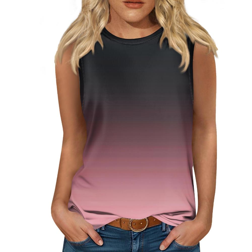 T-shirt da donna girocollo senza maniche, top leggero senza maniche con stampa TRAF