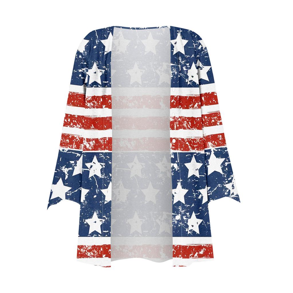 Damen Hemd Bluse Oberbekleidung Print 3/4 Länge Ärmel Casual Urlaub Basic Button Tops