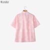 ZANZEA Women Casual Turn Down Collar Loose Short Sleeve Floral Print Blouse