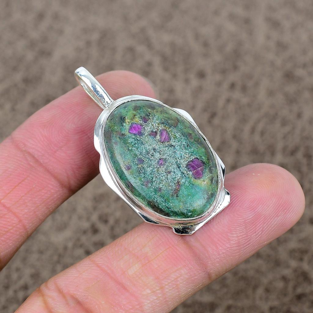 Ruby Fuchsite Gemstone Handmade 925 Sterling Silver Jewelry Pendant 1.77" KKG-365