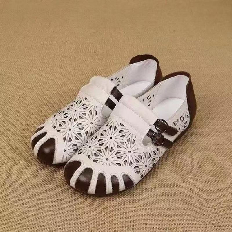 

Плоские пятипалые туфли летние полые женские туфли женские из мягкой кожи повседневные сандалии дышащие туфли с отверстиями 40 белый