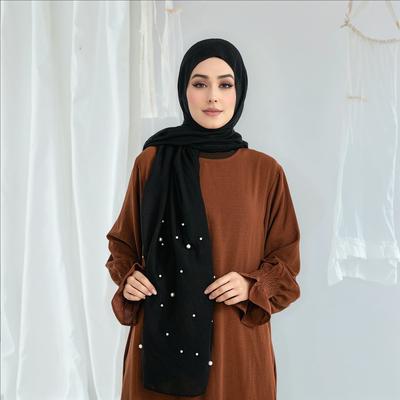 Pearls Tr Cotton Hijab Scarf Woman Muslim Hijabs Shawl Solid Color Headband Lady Fashion Long Wraps Female Turban Headscarf