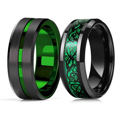 Bagues de mariage en tungstène à bord biseauté pour hommes, bague de fiançailles en acier brossé noir, tendance de 8mm, couleur verte