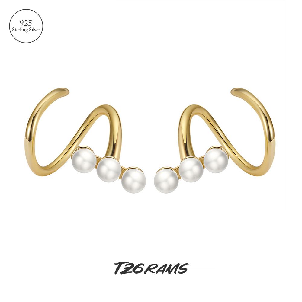 

Серьги-гвоздики из твердого серебра 925 пробы с натуральным пресноводным жемчугом, вращающаяся волна, новинка в модных ювелирных изделиях