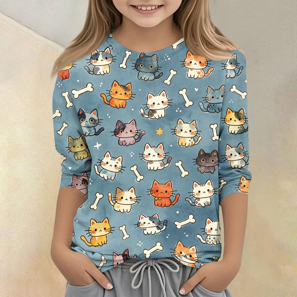 Kids Animal Print Crew Neck Three Quarter Sleeve Casual T Shirt Soft Comfortable Fabric Suitable for Everyday Wear and Play