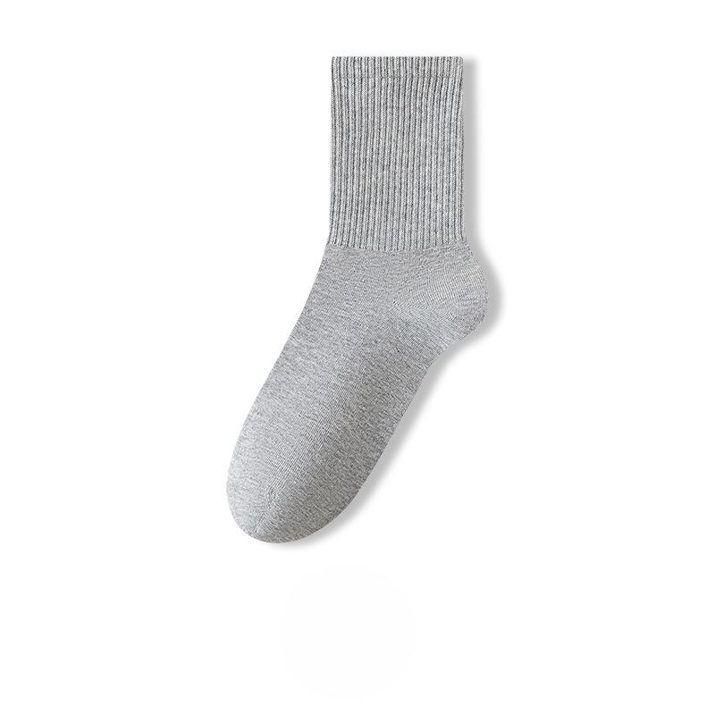 Male Spring and Autumn Pure Cotton Pure Color Antibacterial Sweat Absorbent Tube Cotton Socks