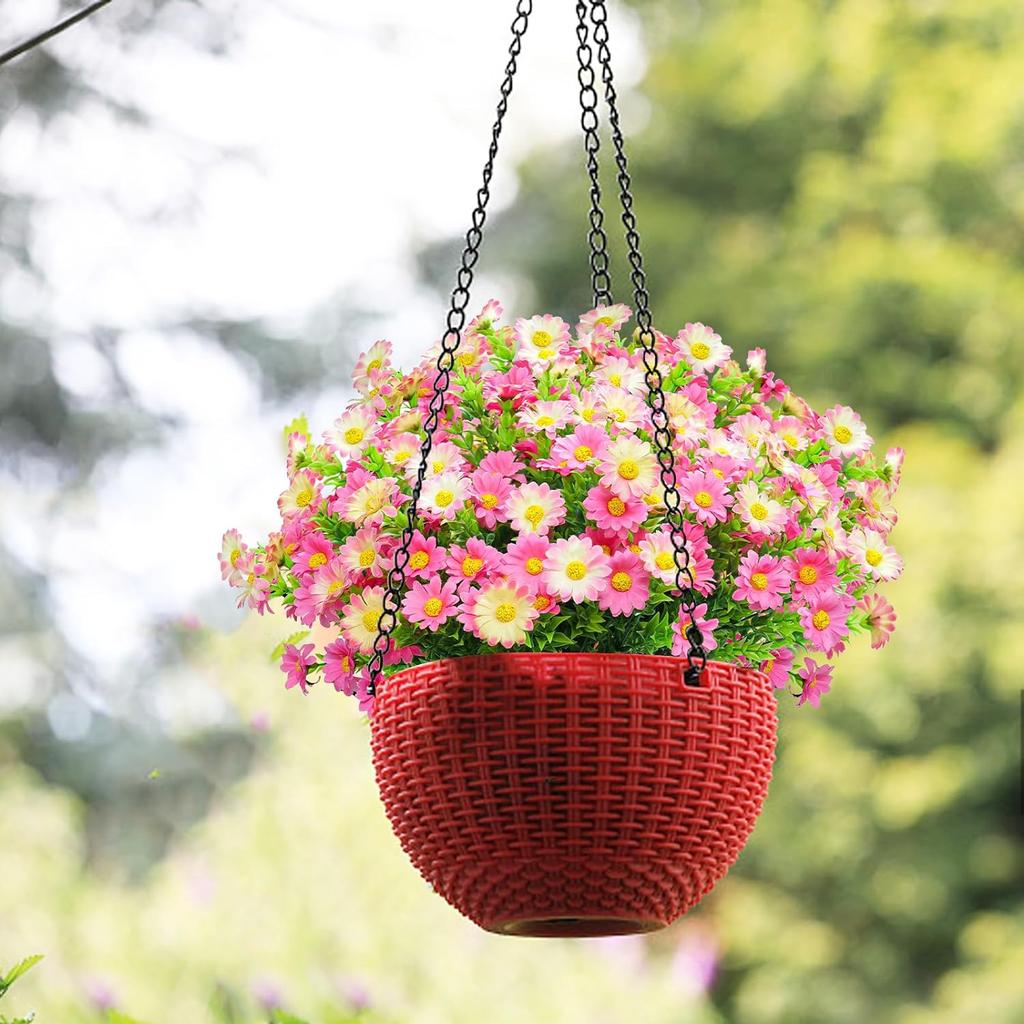 10pcs Artificial Daisies Flowers Outdoor Fake Plastic Plants UV Resistant Faux Greenery Shrubs Greenery for Hanging Planters
