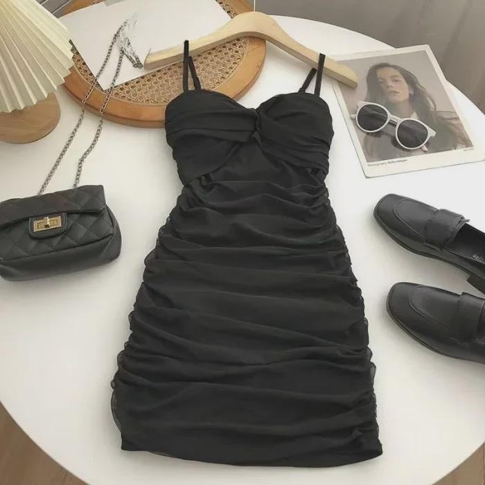 2024 Korean Style Twisted Pleated A-Line Skirt & Slim Camisole Dress