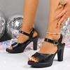 Fashion Fashion Block Heel Platform High Heels Women's Round Toe Open Toe One Strap Anti-Slip Wear-Resistant High Heels