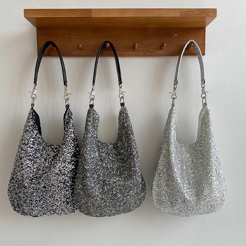 

2025 Korean Style Large-capacity Fashionable Lazy Simple Personality Exquisite Starry Stars Sequins Single-shoulder Armpit Tote Bag чёрный