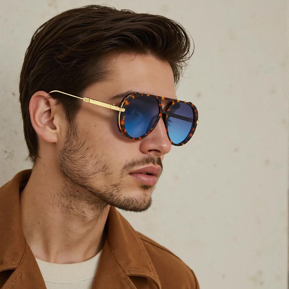 New Retro Vintage Sunglasses For Men Light Luxury Metal Frame Gradient Lens Trendy UV400 Protection
