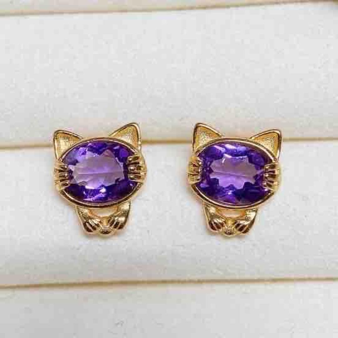 2025 Amethyst Earrings with S925 Silver Inlay - Fashionable Women s Stud Earrings with Natural Amethyst.
