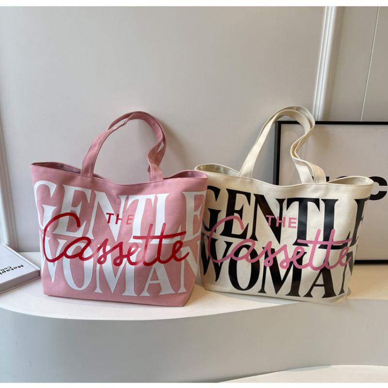 Women's Large Capacity Tote Bag "Gentle Woman" Lettering, Fashion Shoulder Bag with Zipper Closure, Fixed Strap for Casual Everyday Use, Ladies Bag
