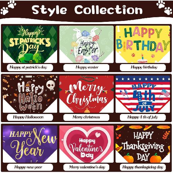 9 Pieces Dog Bandanas Scarf for Happy Halloween Birthday Party Supplies - Washable Triangle Kerchief Bibs for Cats and Pets - Costume Supply