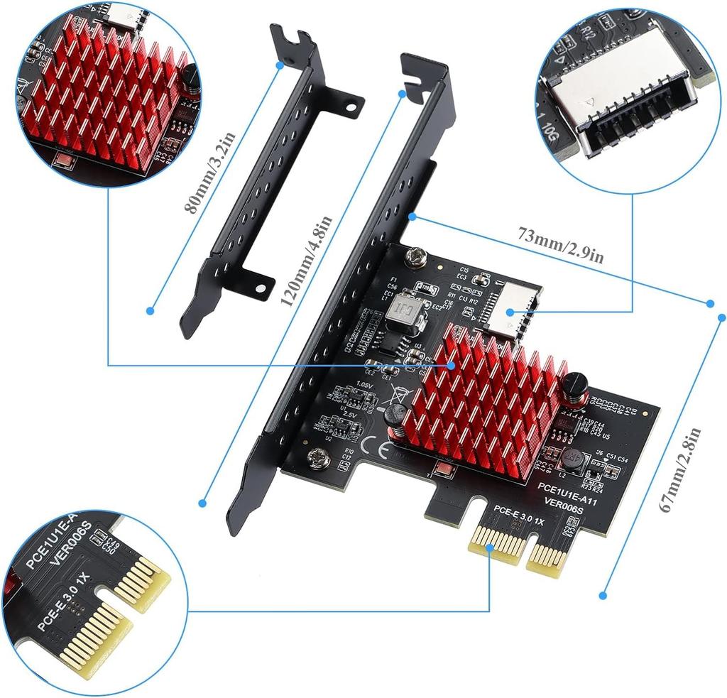 YBBOTT Express Expansion 1X To USB Type E Gen2 10Gbps Front Panel Adapter X1 Adapter Supports PCI-E Card, PCI-E 3.1 A-Key, Card, 3.0 ASM3142,