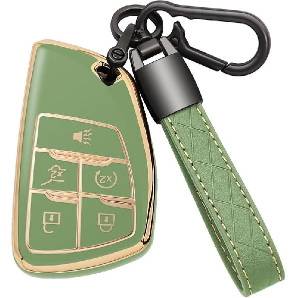 For Chevy Key Fob Cover With Leather Keychain Soft TPU Key Case Shell Holder Fits For Chevrolet    2024 Suburban Tahoe Silverado 1500, For GMC Yukon