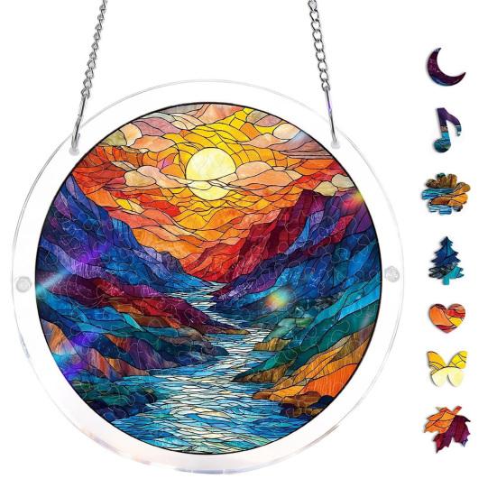 Acrylic Puzzles Sun Catcher Stained Glass Effect Window Hanging Decor Colorful