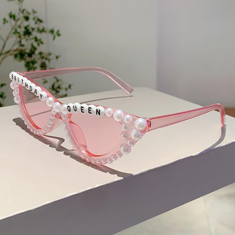 Cat Eye Design Gift Shades Shiny Pearl Decor Pink Present Glasses for Women's Birthday Party Favor Ladies Props Frame