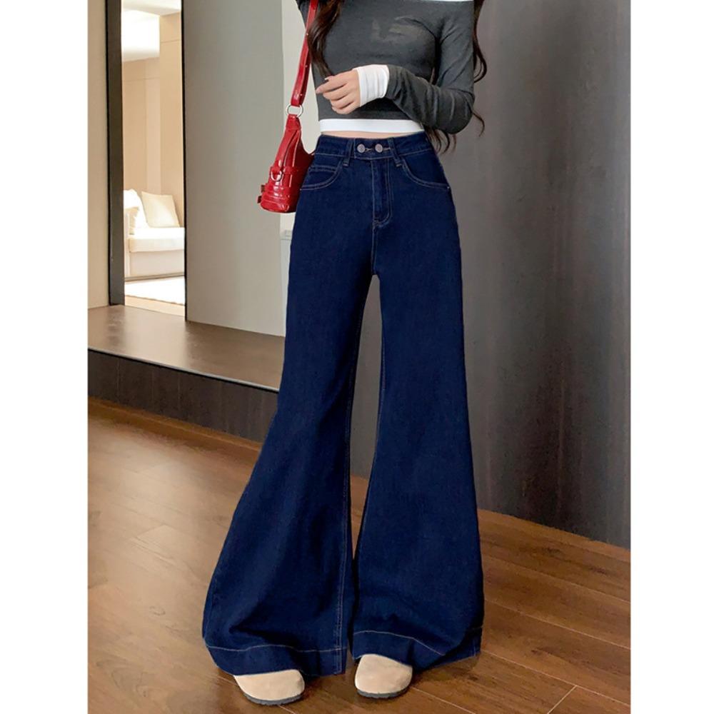 Personalisierte Street-Jeans mit doppelter Schnalle, weites Bein, Damen, Frühling und Herbst, neue lockere, bodenlange Mode-Jeans