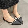 Bead Flats Slippers Women Pointed Toe Sandals Mules Shoes Woman Summer 2025 Designer Trend Dress Casual Shoes Elegant Slides