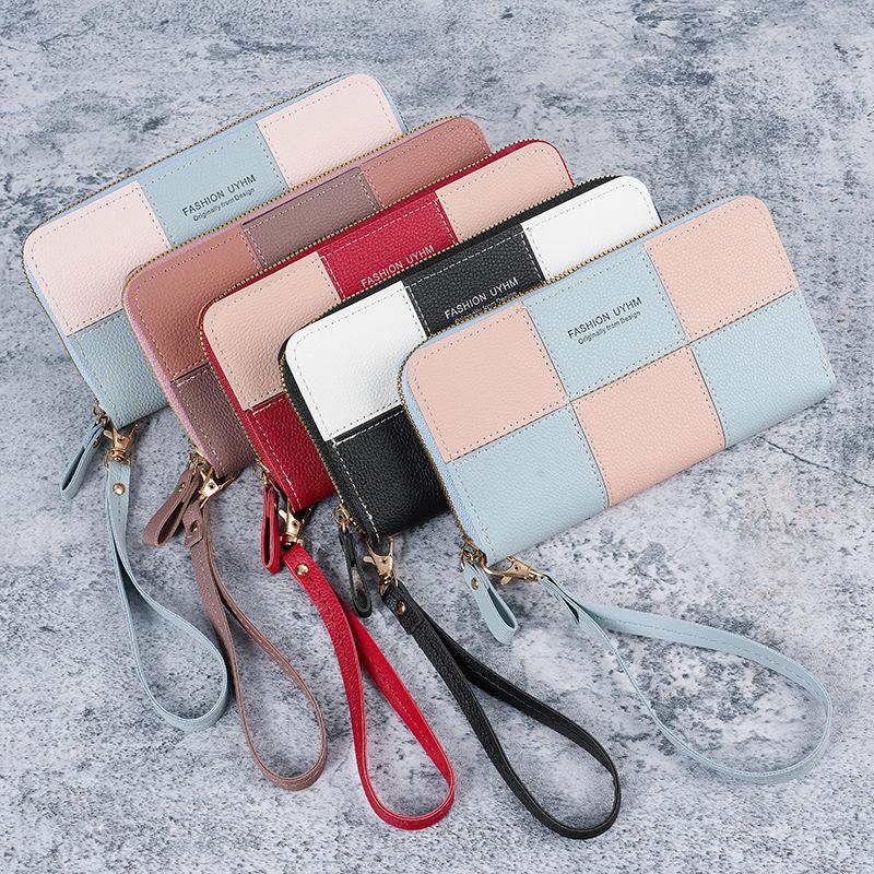 Korean Style Single Zipper Women'S Extra Large Capacity Long Wallet, Patchwork Coin Purse, Phone Bag, Fashionable And Versatile