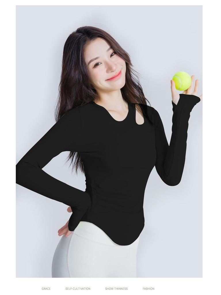 Women's Long Sleeve Yoga Top with Chest Pad: Autumn Pilates Fitness T-Shirt