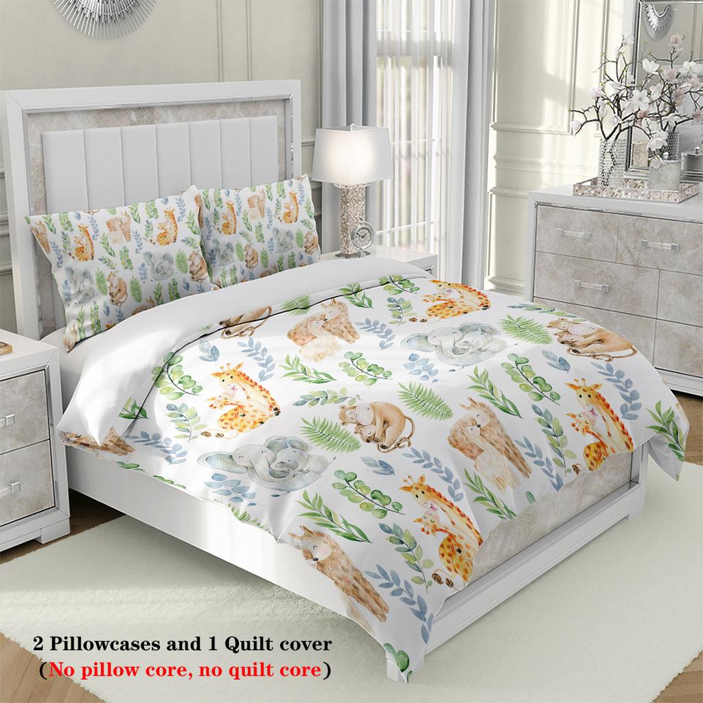 3pcs Cartoon animal pattern bedding set, for teenagers and adult's bedroom, 1*duvet cover+2*pillowcase, for single bed