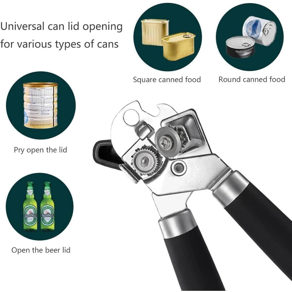 Manual Can Opener Stainless Steel Smooth Edge Hand Held Can Opener Heavy Duty Multifunctional Bottle Opener Easy Turn Knob