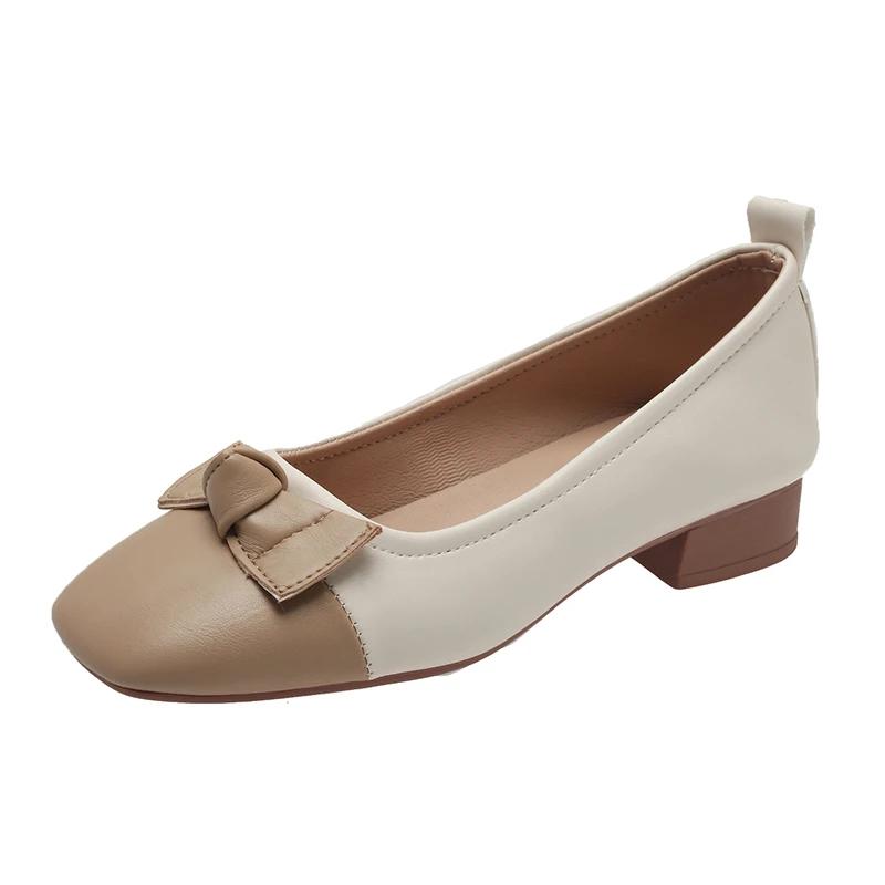 Women's Bow New Square Toe Shallow Ladies Flat Shoes woman Female Patchwork Bowknot Low Heels loafers footwear zapatos mujer