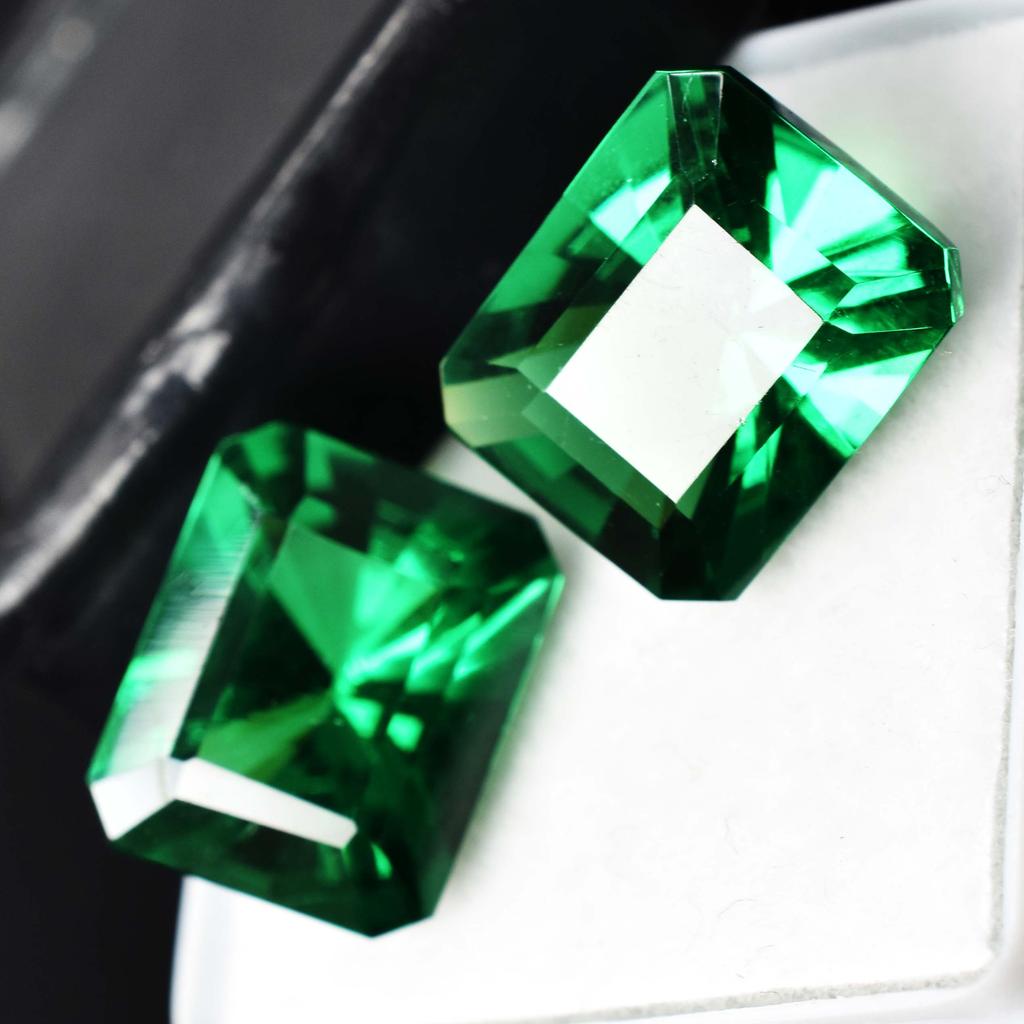 Natural Green Garnet Pair Emerald Cut CERTIFIED 20.10 Ct Loose Gemstone For Gift A-5759