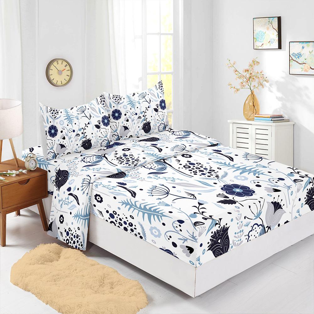 

Four-Piece Mattress Sheet Digital Printing Mattress Protective Cover Bedding Flower Plant (90cm * 190cm * 40cm) Pillowcase * 1