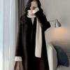 Preppy Style Woolen Coat for Women Autumn Winter Korean Style Buttoned Mid Length Woolen Outer Wear Casual Top