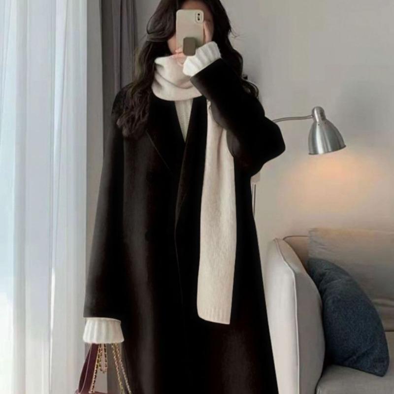 Preppy Style Woolen Coat for Women Autumn Winter Korean Style Buttoned Mid Length Woolen Outer Wear Casual Top